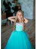 Turquoise Tulle 3D Flowers Flower Girl Dress